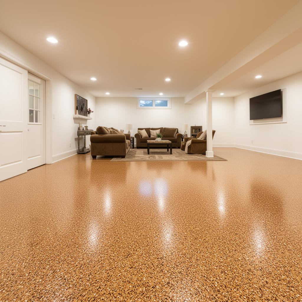 Finished Basement Living Space - after epoxy coating